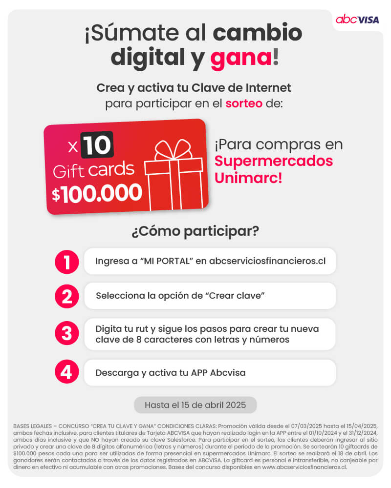 ¡Concurso! Crea y activa tu Clave de Internet y participa por una GiftCard de $100.000 en Unimarc