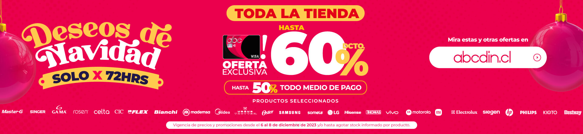 Deseos de Navidad, hasta 60% dcto en toda la tienda - solo x 72 hrs - abcdin.cl