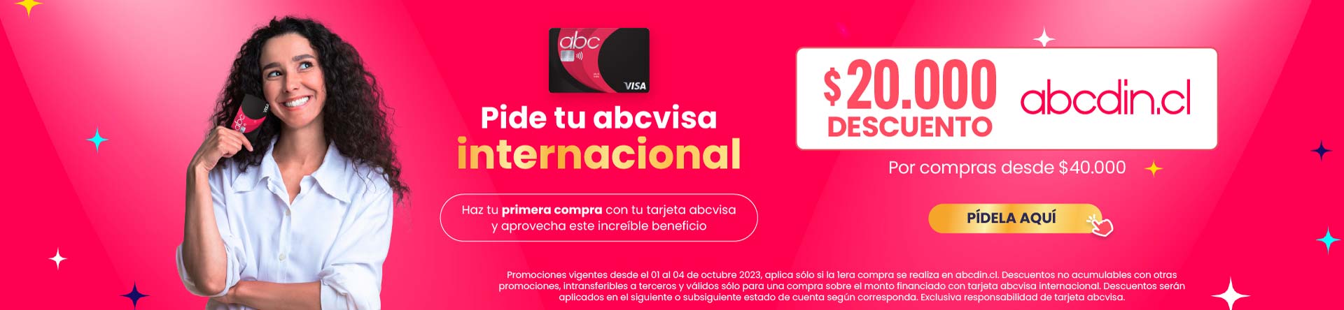 En tu primera compra tienes $20.000 dcto en abcdin.cl!